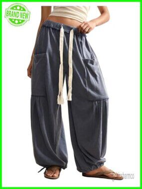 Women's Baggy Boho Harem Pants Wide Leg Sweatpants with Pockets